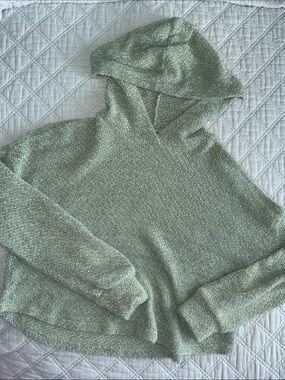 Cozy Knit Hooded Cropped Sweater in Sage Sweater Green